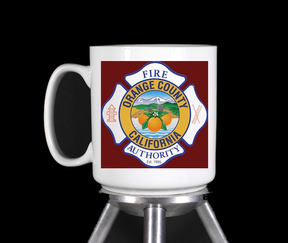 Personalized Custom Coffee Mugs "Orange County Fire Authority" - Thermal Printed Dishwasher Safe - Handmade by TheGlassyLass