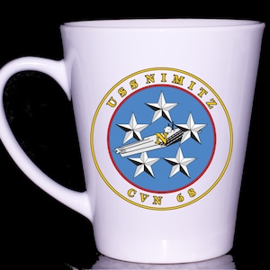 Personalized Custom Coffee Mugs and Shot Glasses "USS Nimitz" - Dishwasher Safe Thermal Printed - Handmade by TheGlassyLass TheGlassyLass.Etsy.com