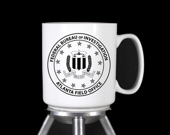 FBI Atlanta Field Office B&W Double Sided - Dishwasher Safe Thermal Printed White Ceramic Coffee Mugs - Handmade by TheGlassyLass