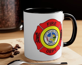 Las Vegas Fire Department Coffee Mug - Double Sided Print Black Accent White Ceramic 11oz by TheGlassyLass