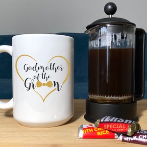 Godmother of the Groom Personalized Wedding Party Coffee Mug by TheGlassyLass (Dishwasher & Microwave Safe)