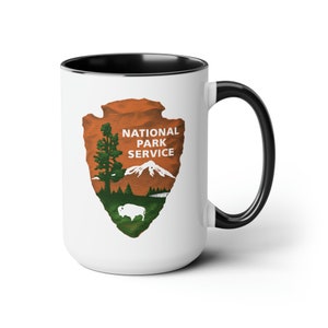 National Park Service Coffee Mug Double Sided Black Accent White Ceramic 15oz by TheGlassyLass image 4