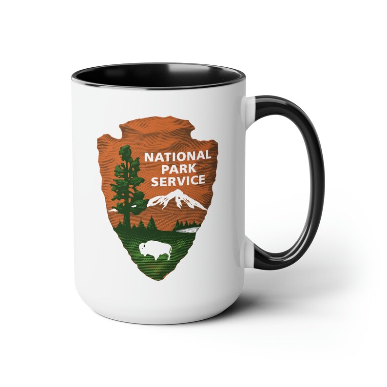 National Park Service Coffee Mug Double Sided Black Accent White Ceramic 15oz by TheGlassyLass image 4