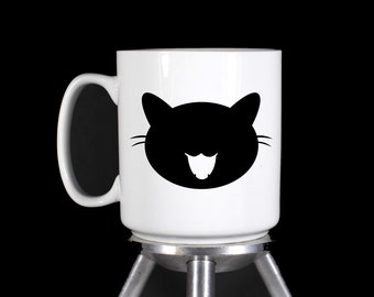 Happy Kitty Cat - Thermal Printed Large White Ceramic Coffee Mug (Premium Quality) - Handmade by TheGlassyLass