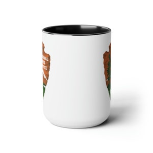 National Park Service Coffee Mug Double Sided Black Accent White Ceramic 15oz by TheGlassyLass image 3