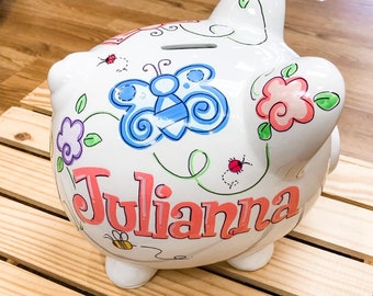 Large Piggy Bank- Butterfly Design