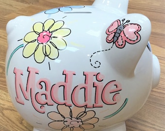 Large Piggy Bank- Delightful Daizies
