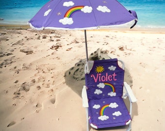 Baby beach chair with rainbow and clouds design - personalized