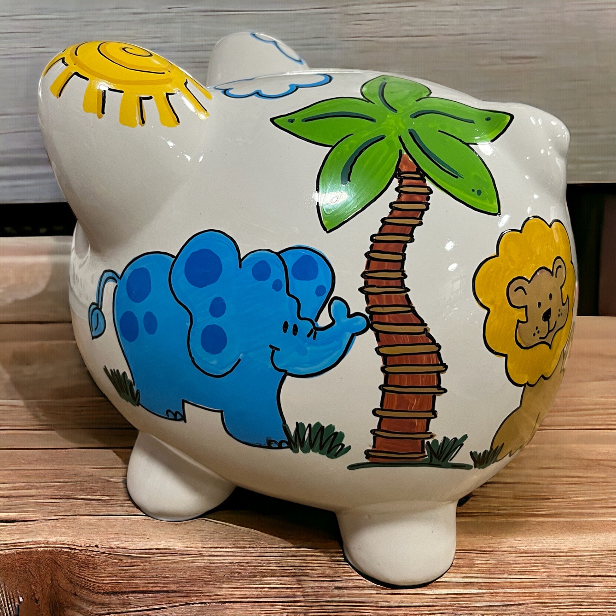 Large Piggy Bank- Jungle Animals Design - Etsy