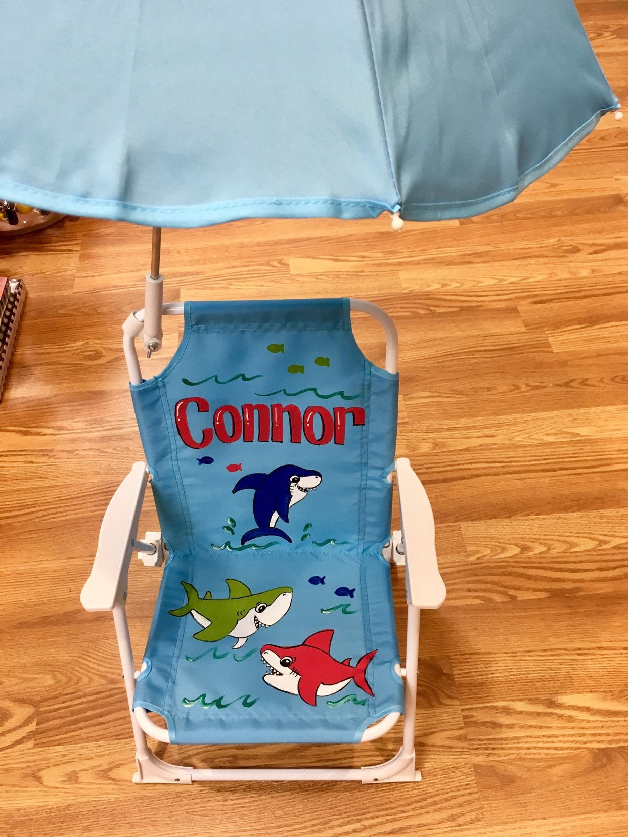 Baby beach chair with colorful shark design - personalized