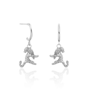 Panther Hoop Earrings, Dangle Leopard Earrings,  Silver 925 Earrings, Panther pendant Earrings, Little Cat Earrings