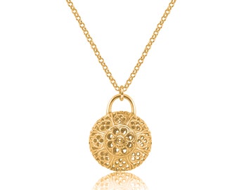 24k Gold Plated Sterling Silver Openwork Pendant Necklace