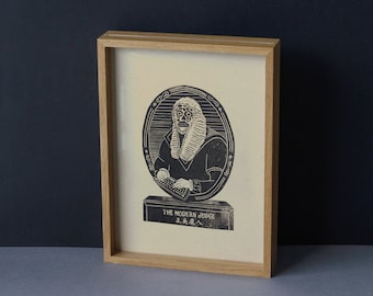 Signed Edition: The Modern Judge. Handmade Linocut Print, Original Vintage Inspired Art from Singapore.