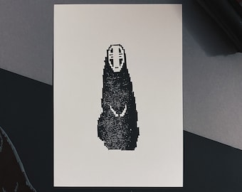 ピクセル・ノーフェイス | シンガポールの限定版リノカット版画 | NFT にインスパイアされた作品