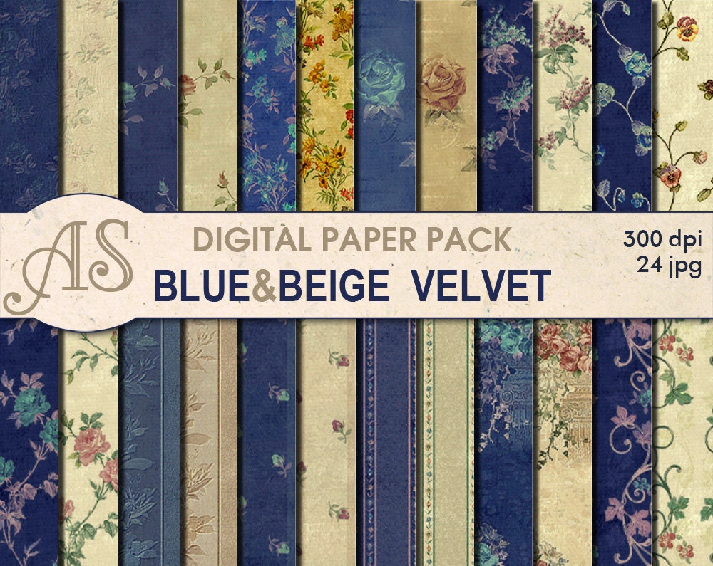 Digital Vintage Floral Velvet Paper Pack 24 printable Digital Etsy