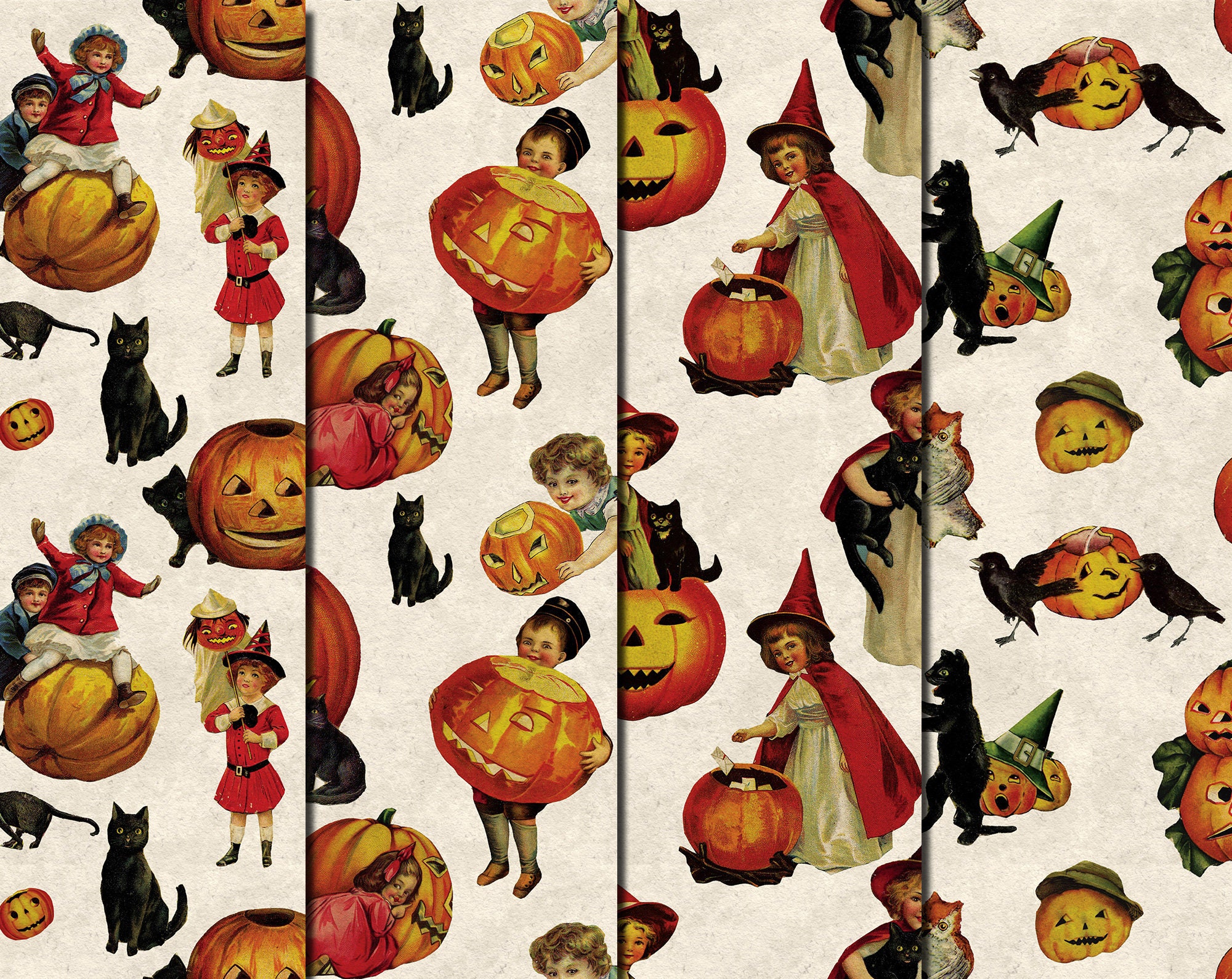 Digital Vintage Halloween Seamless Paper Pack 16 Printable Etsy