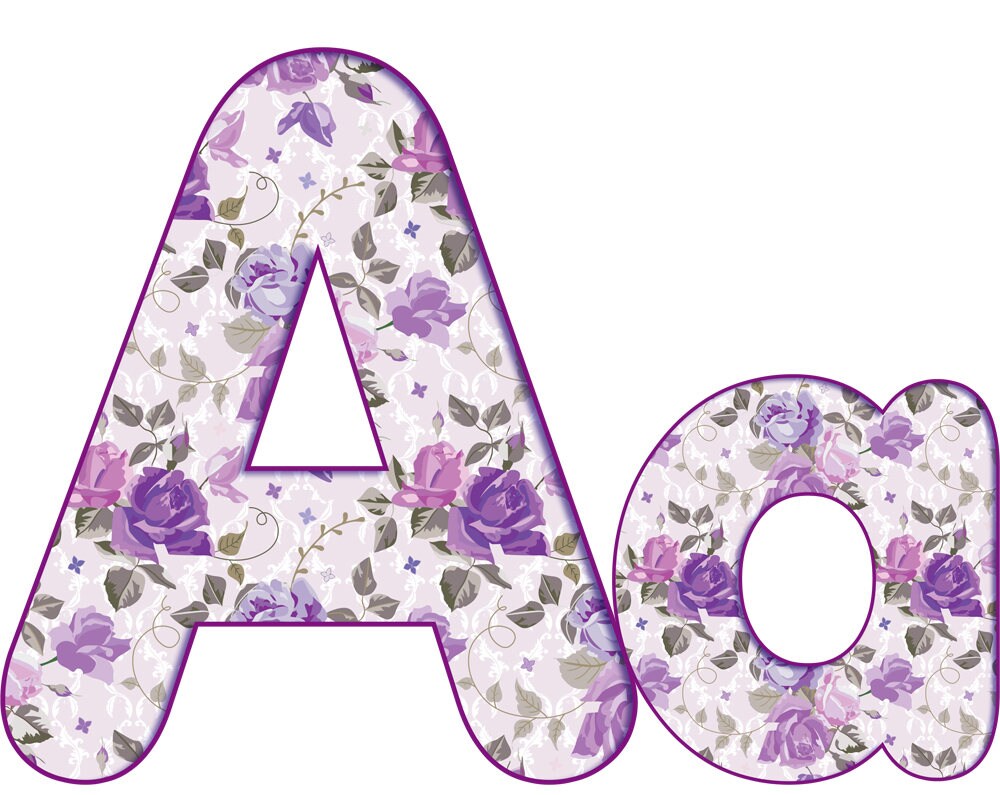 Digital Vintage Roses Alphabet Wedding Alphabet Violet | Etsy