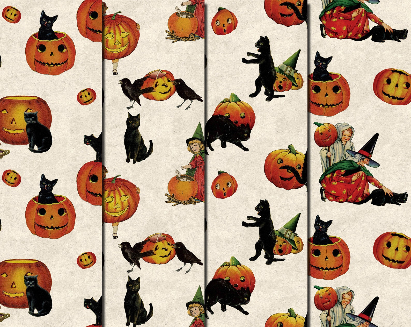 Digital Vintage Halloween Seamless Paper Pack 16 Printable Etsy