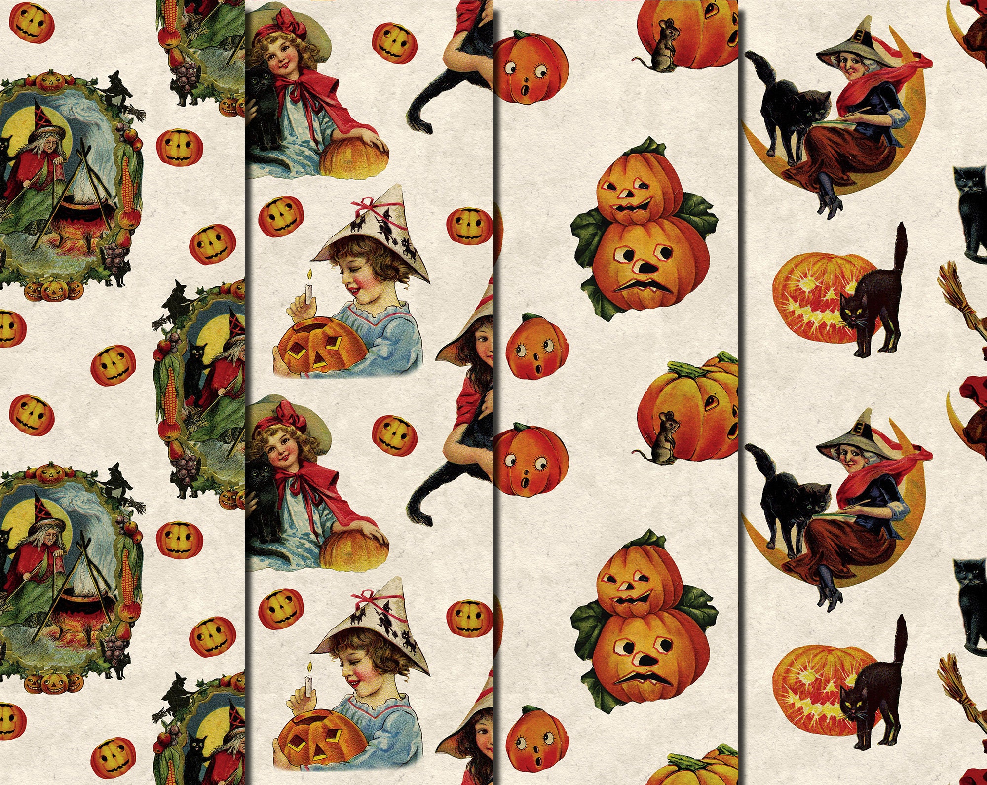 Digital Vintage Halloween Seamless Paper Pack 16 Printable Etsy