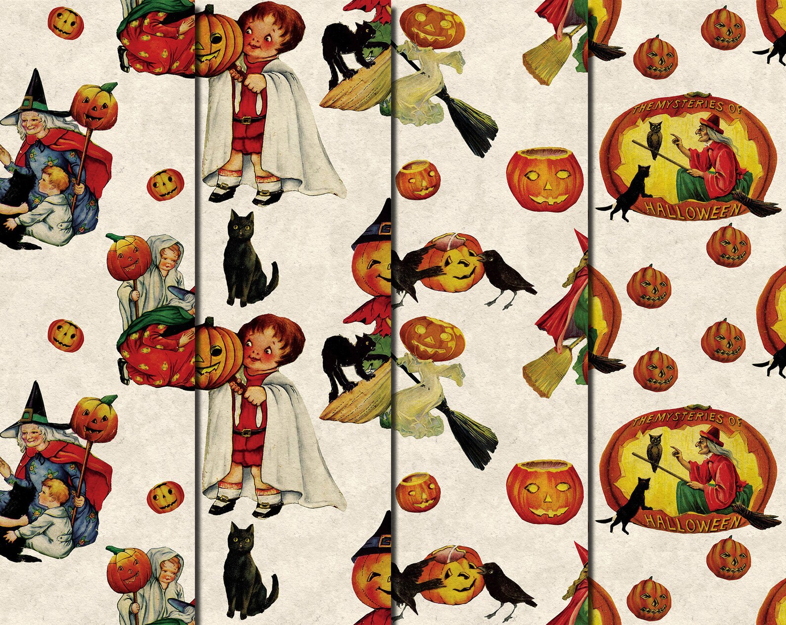Digital Vintage Halloween Seamless Paper Pack 16 printable Etsy