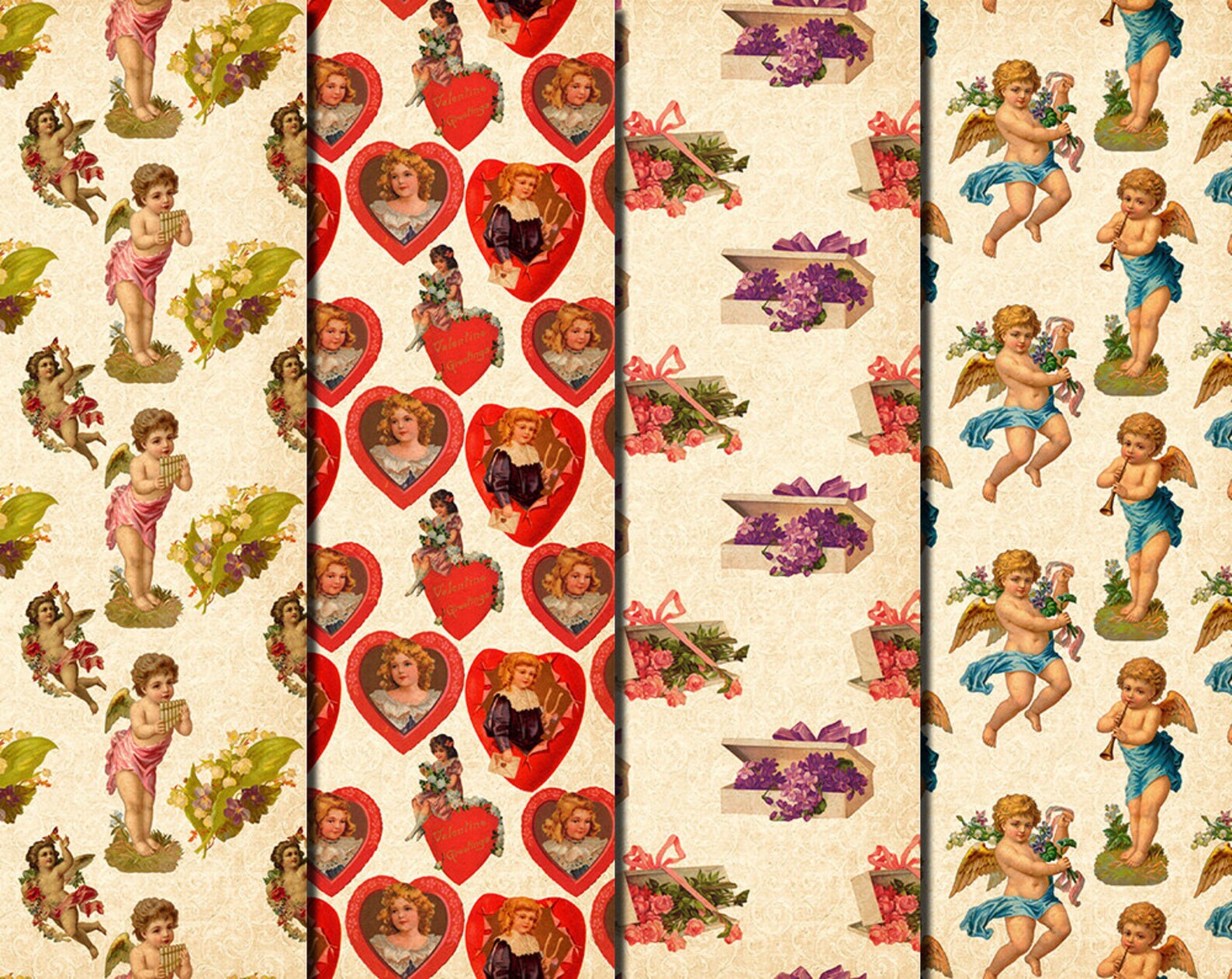 Digital Vintage Valentine's Day Paper Pack 16 Printable Etsy