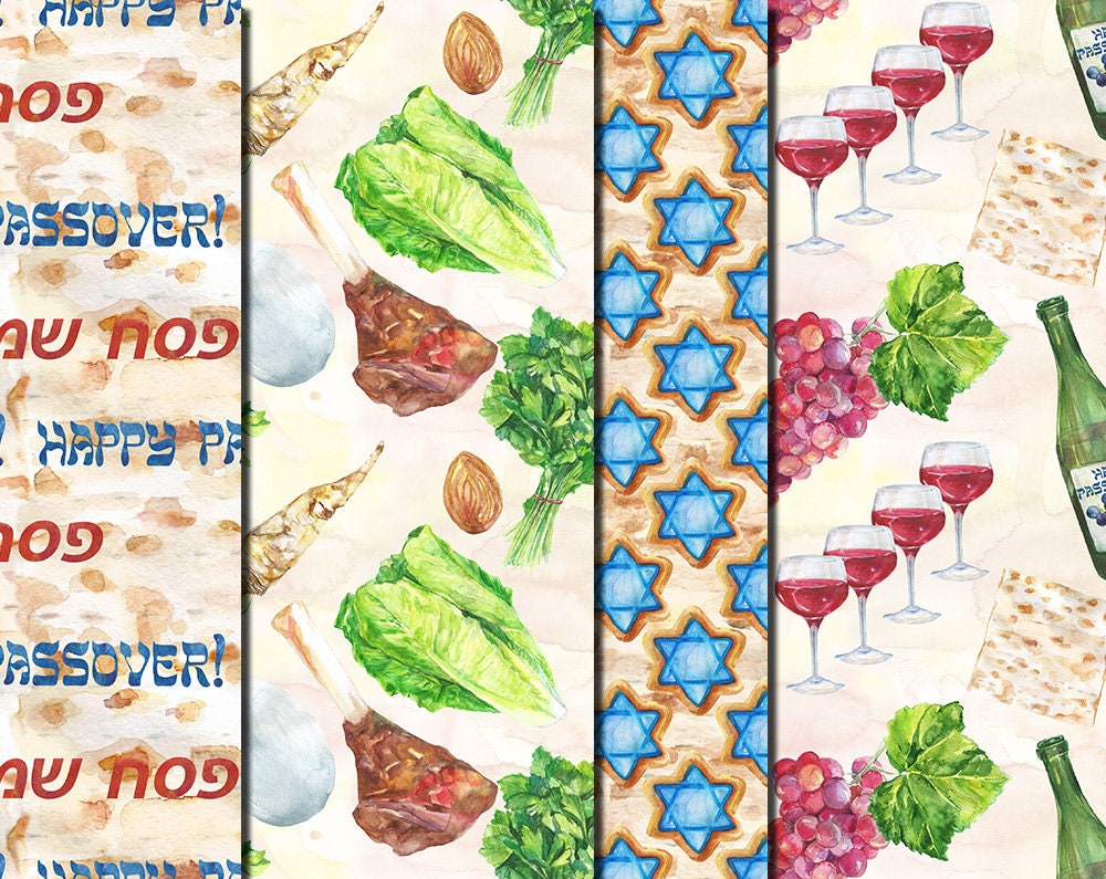 Digital Watercolor Happy Passover Seamless Pack 16 printable | Etsy