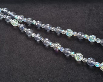 Soft Blue and AB Crystal with tin Cut Victorian Beads - Necklace - 24 inches N015
