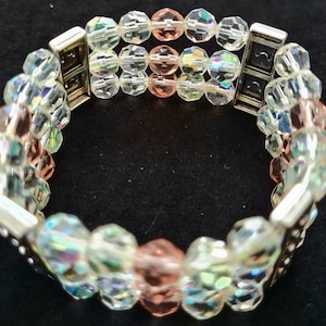 Triple Row Crystal Stretch Bracelet.  1960&#39;s beads. 18 cm. B031