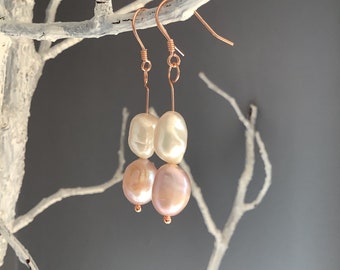 Freshwater cultured Pearl rose gold 925 sterling silver earrings, Pearl earrings, Precious metal Pearl earrings, Rose gold earrings,