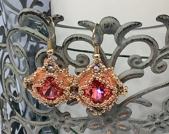 Swarovski crystal & beaded hand stitched earrings,  Sead bead earrings, Ethnic style earrings, Beaded jewelery, Crystal earrings