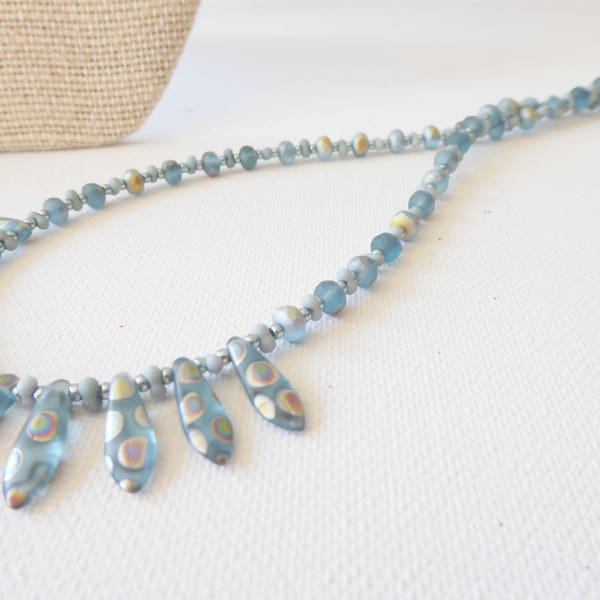 Czech Glass beaded necklace, Blue dagger glass bead necklace, Blue necklace, Glass beads, Artistic necklace