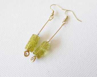 Semi precious Fizzy Quartz dangle earrings, Quartz stone earrings, Semi precious Quartz jewelery, Swarovski earrings, Lime green Quartz