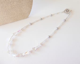 Swarovski crystal and freshwater culture pearl necklace, Crystal necklace, Bugle bead jewellery, Freshwater pearl necklace, Wedding Jewelery