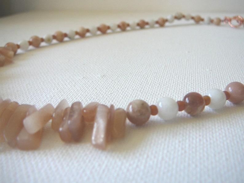 Semi precious Moonstone necklace, Semi precious jewellery, Stone necklace, Peach moonstone necklace, Gemstone necklace, Gemstone jewelery image 5