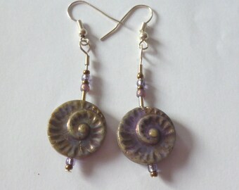 Czech glass fossil bead earrings, Long earrings, Bead jewelry set, earrings to match necklace available, Beaded jewellery