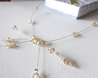 Swarovski crystal floating wire necklace, Crystal necklace, Floating necklace, Swarovski jewelery, Necklace for wedding, Unique necklace