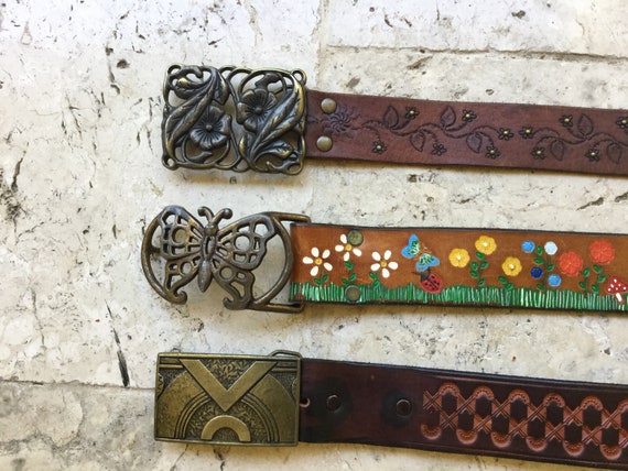 vintage leather belt, tooled women boho, free peop