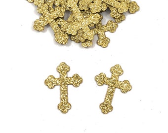 Gold Glitter Cross Confetti - 100 Pieces - Baptism Table Scatter - Christening Decor - First Communion Decoration - Religious Confetti