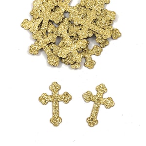 Gold Glitter Cross Confetti - 100 Pieces - Baptism Table Scatter - Christening Decor - First Communion Decoration - Religious Confetti