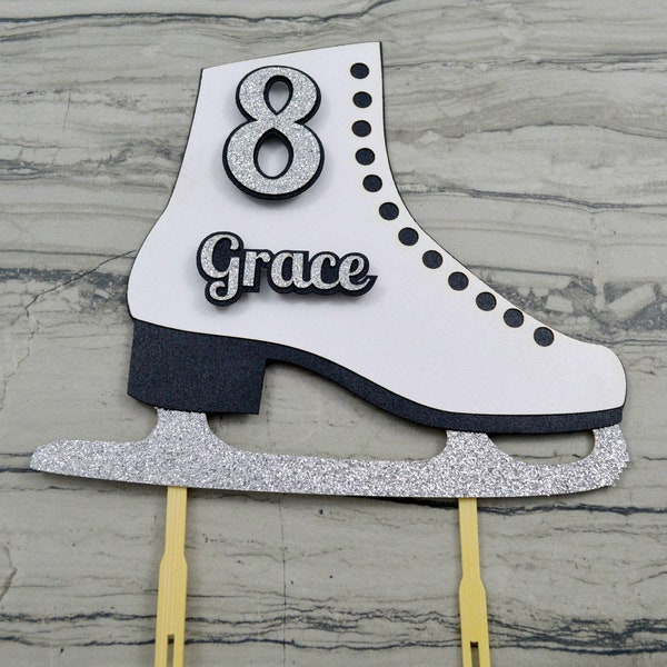 Ice Skate Cake Topper - Personalized with Name and Age - Figure Skating Birthday Party - Figure Skate Theme Topper - Ice Skating Party