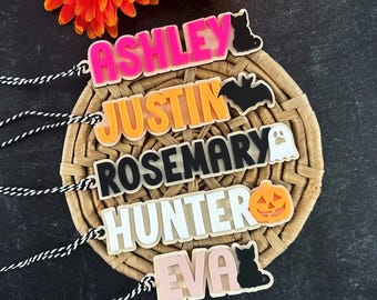 Etiqueta para cesta de Halloween, decoración personalizada de Halloween, etiqueta para bolsa de dulces o truco, relleno para cesta de regalo de Halloween