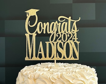 Graduation Cake Topper - Personalized Congrats Glitter Cake Topper- Congratulations - Class of 2024 - 2024 Grad - Graduation Party Decor