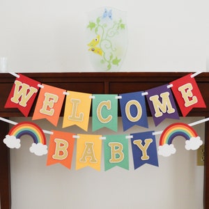 Rainbow Welcome Baby Banner - Rainbow Baby Shower Banner - Baby Shower Decor - Rainbow Baby Sprinkle - Boy Girl Shower - Nursery Decoration