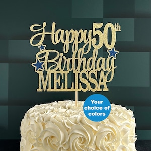 Personalized Happy Birthday Cake Topper - Any Age - Custom Name Cake Topper - 30th 40th 50th 60th 70th 80th 90th Birthday Party Decorations