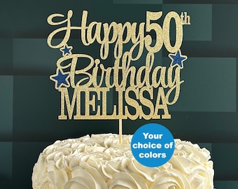 Personalized Happy Birthday Cake Topper - Any Age - Custom Name Cake Topper - 30th 40th 50th 60th 70th 80th 90th Birthday Party Decorations