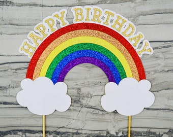 Rainbow Happy Birthday Glitter Cake Topper - Rainbow Baby Smash Cake Topper - 1st Birthday Decor - First Birthday Party - Cake Decoration