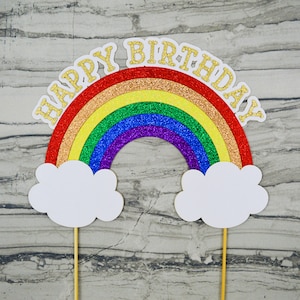 Rainbow Happy Birthday Glitter Cake Topper - Rainbow Baby Smash Cake Topper - 1st Birthday Decor - First Birthday Party - Cake Decoration
