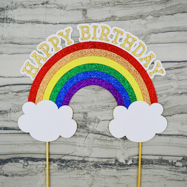 Rainbow Happy Birthday Glitter Cake Topper - Rainbow Baby Smash Cake Topper - 1st Birthday Decor - First Birthday Party - Cake Decoration