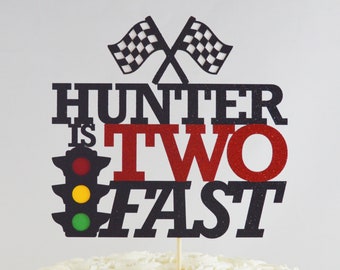 Two Fast Birthday Cake Topper - Personalized Name Cake Topper - 2nd Birthday Party Decor - 2 Year Old Cake Decoration - Race Car Birthday