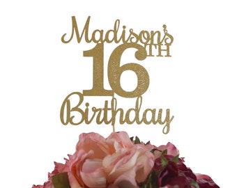 16th Birthday Centerpiece - Personalized Sweet 16 Birthday Glitter Decoration - Custom Centerpiece or Cake Topper for Sweet 16 Birthday